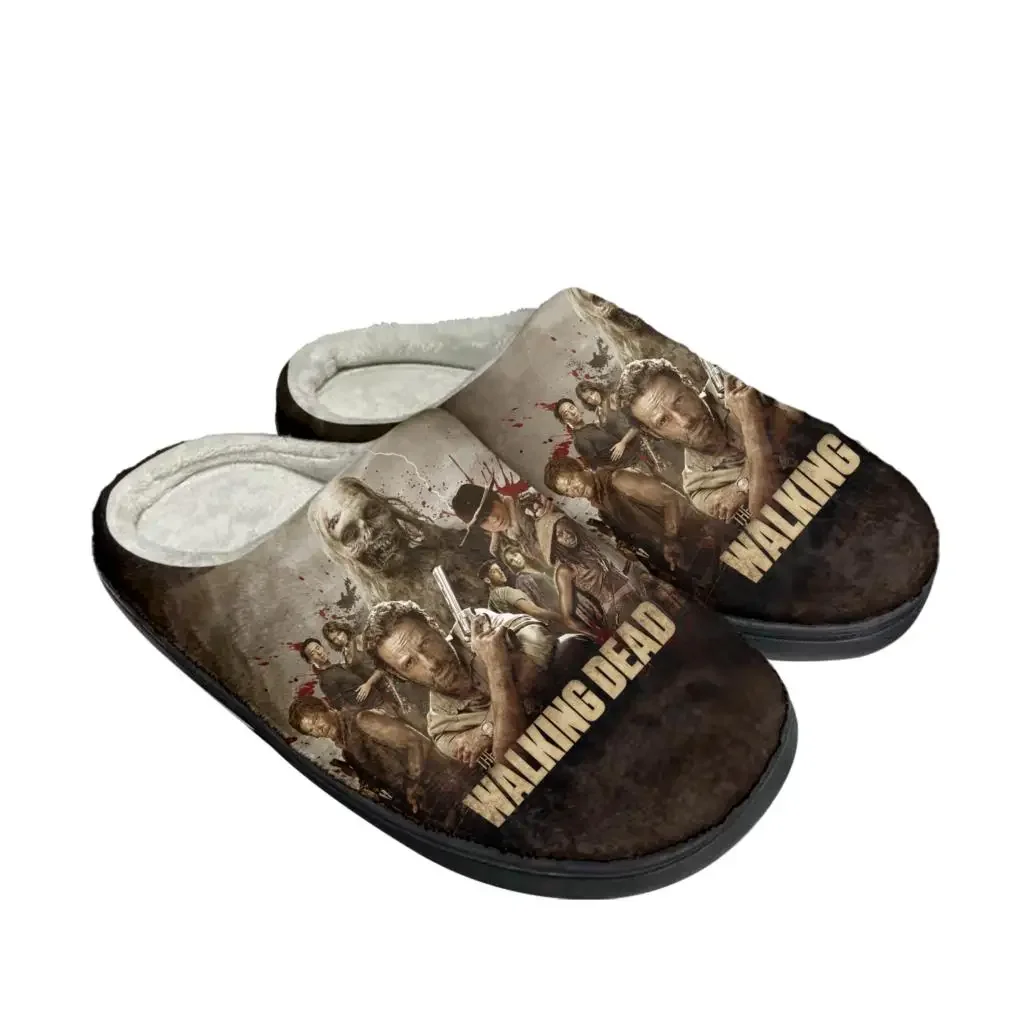 Men Shoes For Winter - รองเท้าแตะผ้าฝ้ายลาย The Walking Dead สำหรับผู้ชายและผู้หญิง สวมใส่สบายในห้องนอน