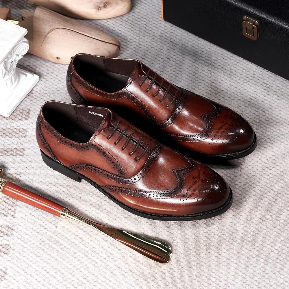 Monk Strap Shoe - Brogue สไตล์ผู้ชาย Oxfords ของแท้หนังคลาสสิก Wingtip งานแต่งงานรองเท้าสําหรับชาย