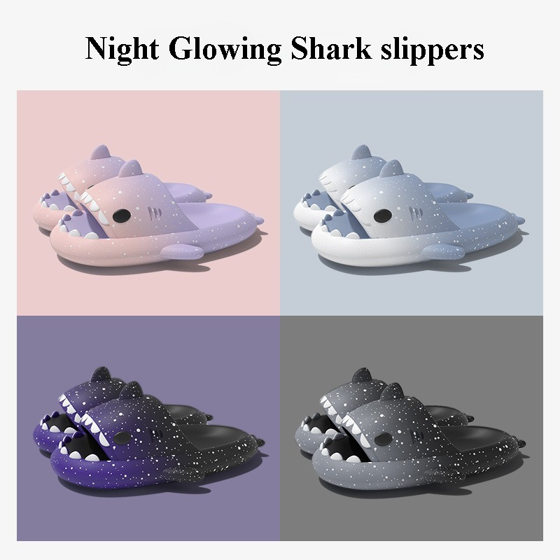 Men'S Shoes With Platform - น่ารักการ์ตูน Shark รองเท้าแตะสําหรับผู้หญิงผู้ชายสีฤดูร้อนรองเท้า Night Glowing สไตล์คู่