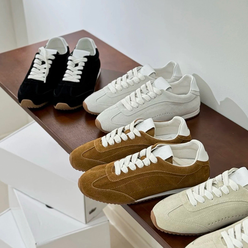 Casual Sneaker Low - รองเท้าลำลองแบบยูนิเซ็กซ์สำหรับผู้หญิง รองเท้าหนังแท้ รองเท้าผ้าใบหนังกลับ รองเท้าผู้ชายแบบผูกเชือก รองเท้าเดินสีขาว รองเท้าดีไซเนอร์สำหรับผู้หญิง