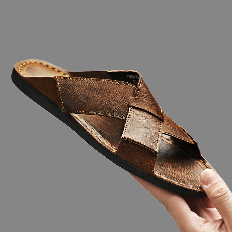 Men'S Shoes Qn - รองเท้าแตะหนังแท้แฟชั่นสำหรับผู้ชาย รองเท้าแตะลำลองสำหรับฤดูร้อน รองเท้าชายหาดกลางแจ้ง คุณภาพสูง รองเท้าลำลองใส่สบาย
