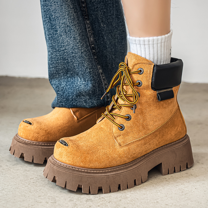 Men'S Shoes With Wide Toe Box - รองเท้าบูทหุ้มข้อสูงแบบคลาสสิก รองเท้าบูทหนังลำลองสำหรับผู้ชาย รองเท้าบูททำงานแบบมีพื้นหนา รองเท้าบูทหัวกว้าง รองเท้าบูทขี่มอเตอร์ไซค์ รองเท้าผ้าใบ