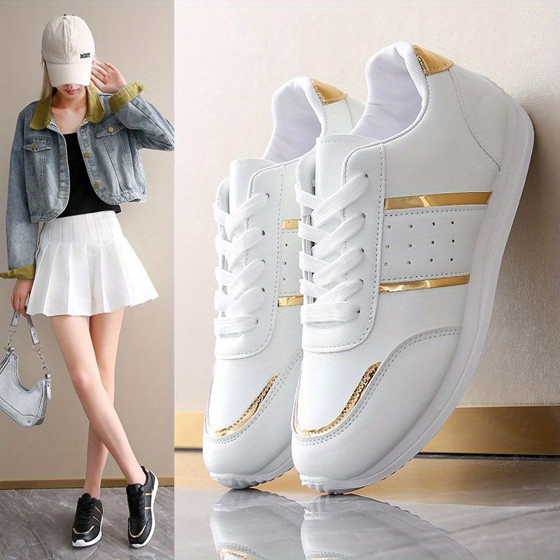 Casual Sneaker Low - ใหม่มาถึงรองเท้าผ้าใบสําหรับสตรี vulcanize รองเท้าสีดํา Golden กีฬา Casual