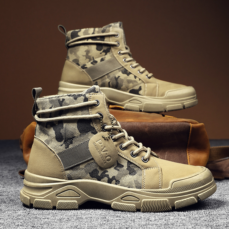 Men'S Shoes Daily Use - รองเท้าบูททรงสูงสำหรับผู้ชายฤดูใบไม้ร่วงลายพรางทะเลทรายรองเท้าลำลองแบบแบนรองเท้าบูทผู้ชายระบายอากาศได้ดีไม่ลื่นรองเท้าทำงานสำหรับชายซาปาติญ่า ฮอมเบอร์