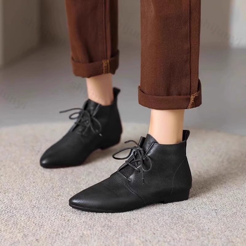 Chelsea Boots Suede - รองเท้าบูทสั้นผู้หญิง 2025 หนังแท้ แฟชั่นใหม่ รองเท้าใส่สบาย แบบผูกเชือก