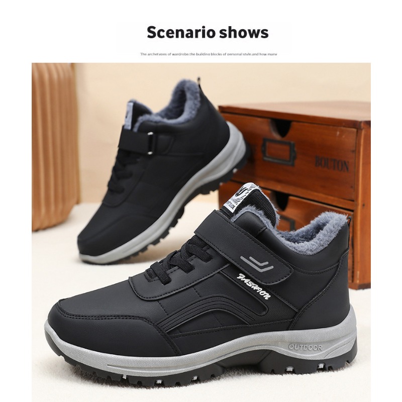 Men'S Shoes Daily Use - รองเท้าบูทหิมะสำหรับผู้ชายปี 2026 รองเท้าลำลองสำหรับฤดูหนาว พื้นรองเท้ากันลื่น บุขนอบอุ่น รองเท้าบูทข้อสั้นบุขน