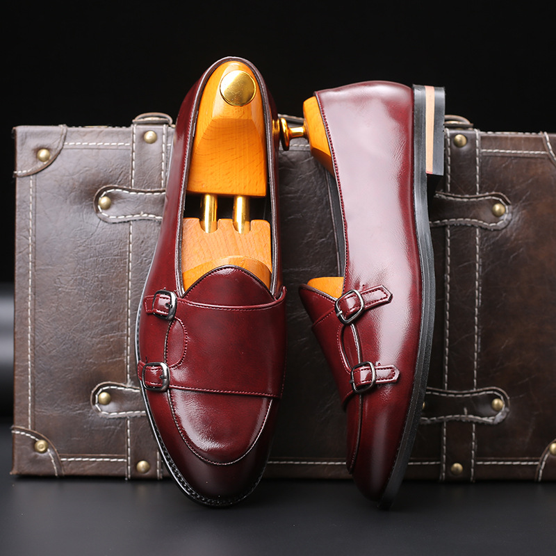 Monk Strap Shoe - รองเท้าโลฟเฟอร์ผู้ชายแฟชั่นใหม่ ทำมือ สไตล์เรโทร สายรัดแบบดับเบิ้ลมونค์ รองเท้าลำลองผู้ชาย รองเท้าหนังแบบสวมพื้นเรียบ