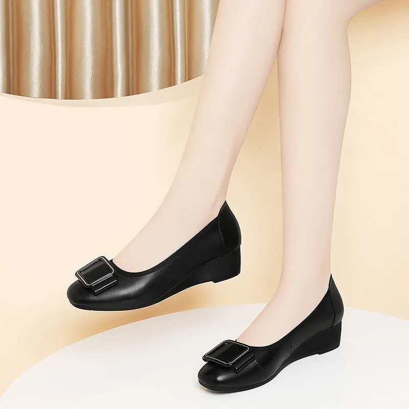 Men'S Shoes Qn - รองเท้าผู้หญิงน่ารัก หัวกลม น้ำหนักเบา หนังแก้วสีดำ สวมใส่สบาย ส้นเตารีด