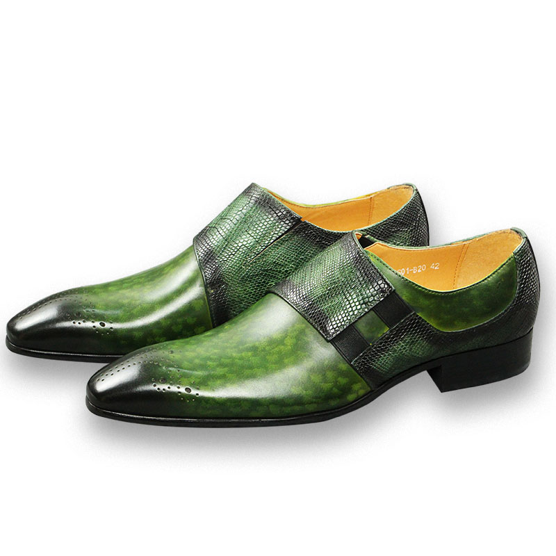 Monk Strap Shoe - รองเท้าโลฟเฟอร์แฟชั่นผู้ชาย รองเท้าสีเขียวคลาสสิก รองเท้าหนังแท้แบบมีสายรัด สวมใส่สบาย จัดส่งรวดเร็ว