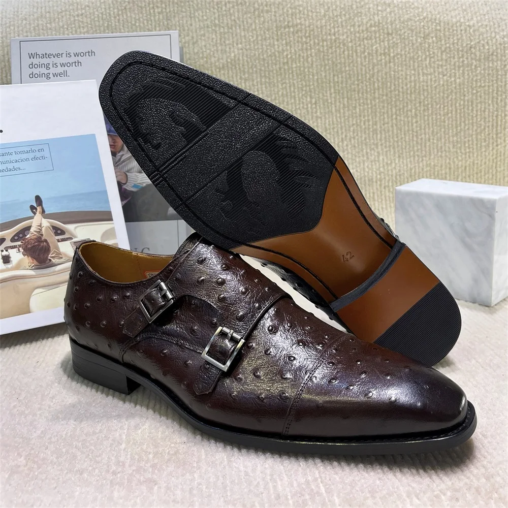 Monk Strap Shoe - ผู้ชาย Pointed Python รูปแบบหนังแท้รองเท้า Double BUCKLE