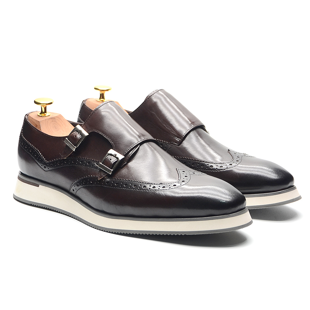 Monk Strap Shoe - รองเท้าผู้ชายสไตล์ยุโรปสุดหรู หนังแท้ แบบมอนก์สแตรป หัวรองเท้าแบบวิงทิป แบบโบรก รองเท้าลำลอง