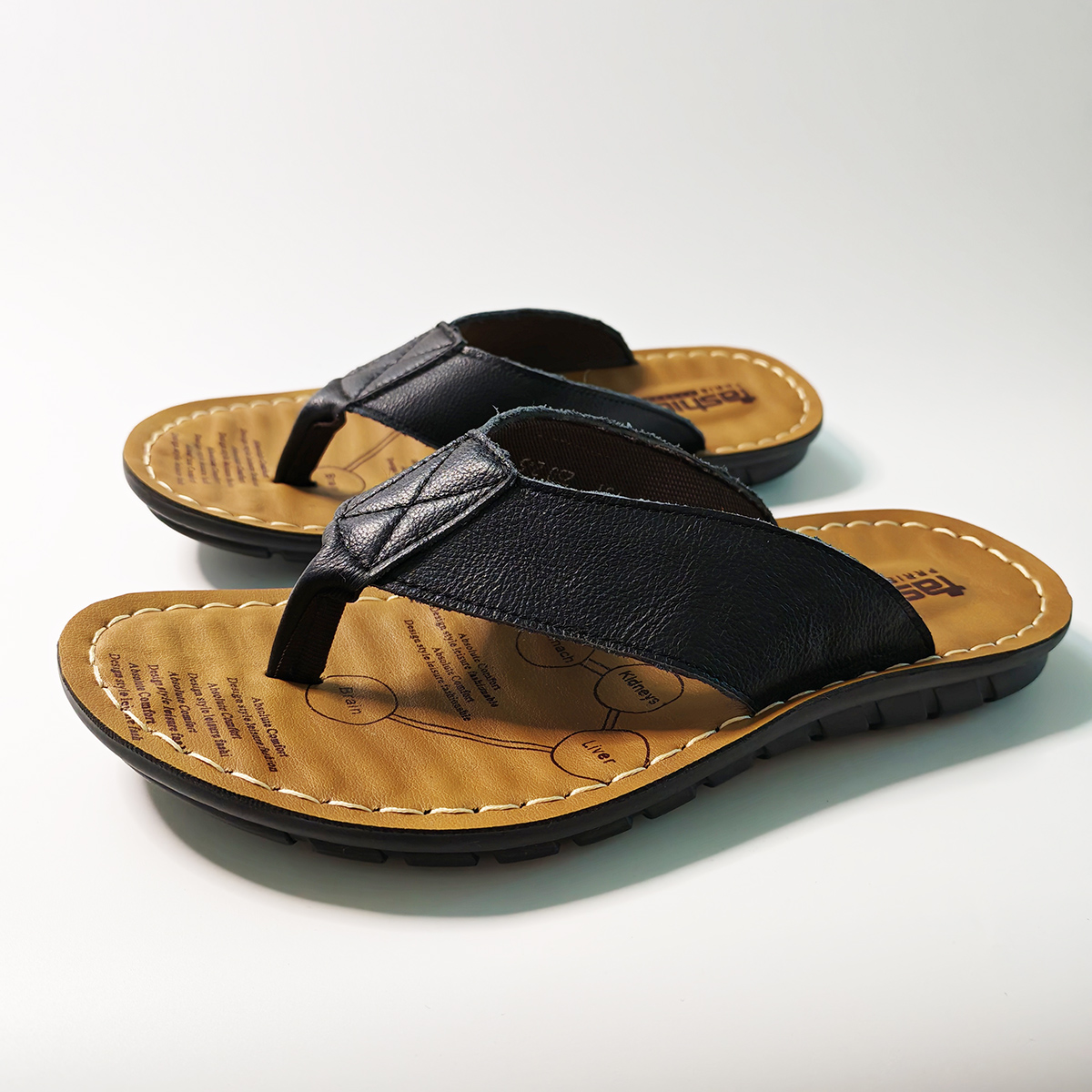 Men Shoes Brand - รองเท้าฤดูร้อนผู้ชายรองเท้าแตะหนังแท้รองเท้าแตะผู้ชายรองเท้าแตะแบบสวมสำหรับวันหยุดกันลื่นสีดำสีกากี A673