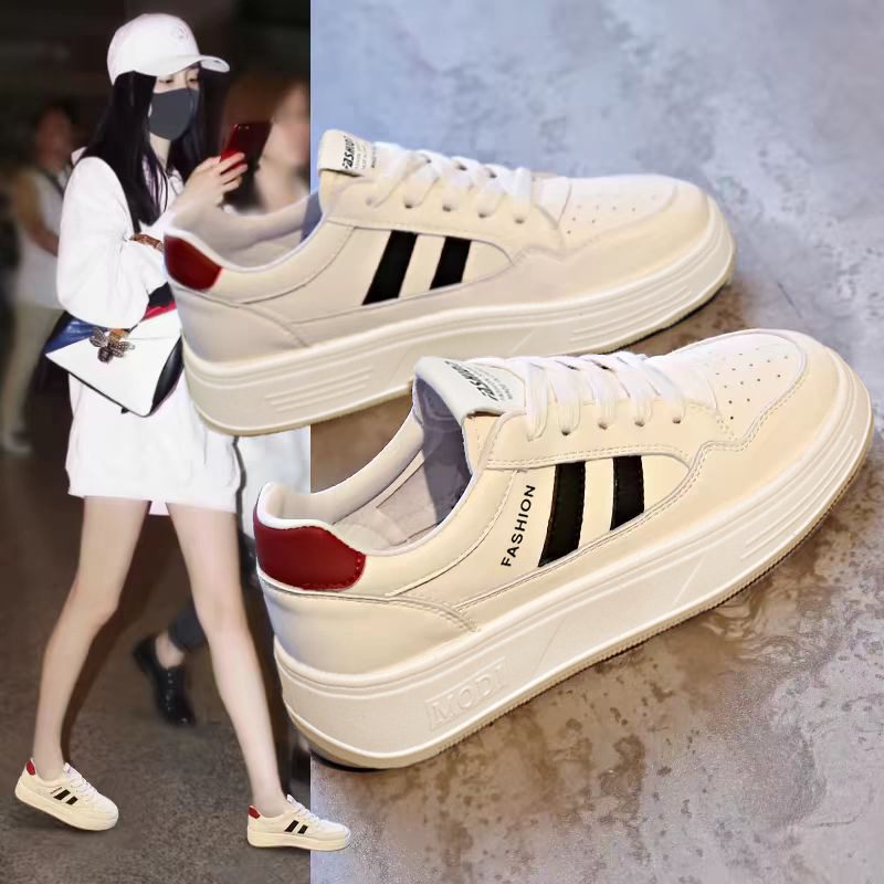 Men'S Shoes With Platform - รองเท้าผ้าใบเสริมส้นสำหรับผู้หญิง จัดส่งฟรี น้ำหนักเบา ระบายอากาศได้ดี สีขาว รองเท้าเดินพื้นหนา
