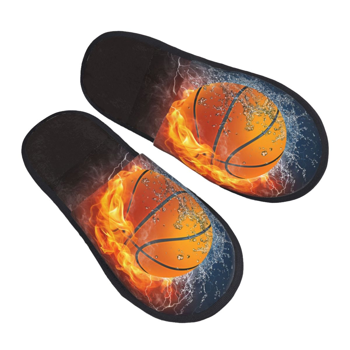 Men'S Shoes Basketball - รองเท้าแตะในร่มแบบนุ่ม ลายบาสเก็ตบอล ไฟและน้ำ รองเท้าอุ่นๆ นุ่มสบาย รองเท้าใส่ในบ้าน