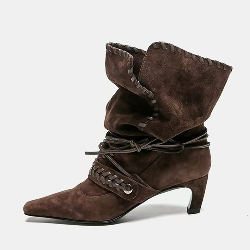 Chelsea Boots Suede - รองเท้าบูทข้อเท้าแบบผูกเชือก ผ้าหนังกลับสีน้ำตาล สำหรับผู้หญิง รุ่น Liyke Autumn