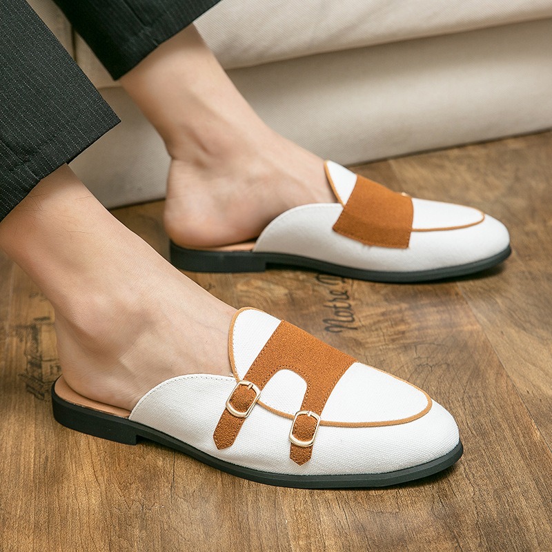 Monk Strap Shoe - ผ้าใบล่อครึ่งรองเท้าสําหรับชายอังกฤษอย่างเป็นทางการLoafers Luxury Designer Mens Dressingรองเท้าคู่Monkรองเท้ารองเท้าแตะ