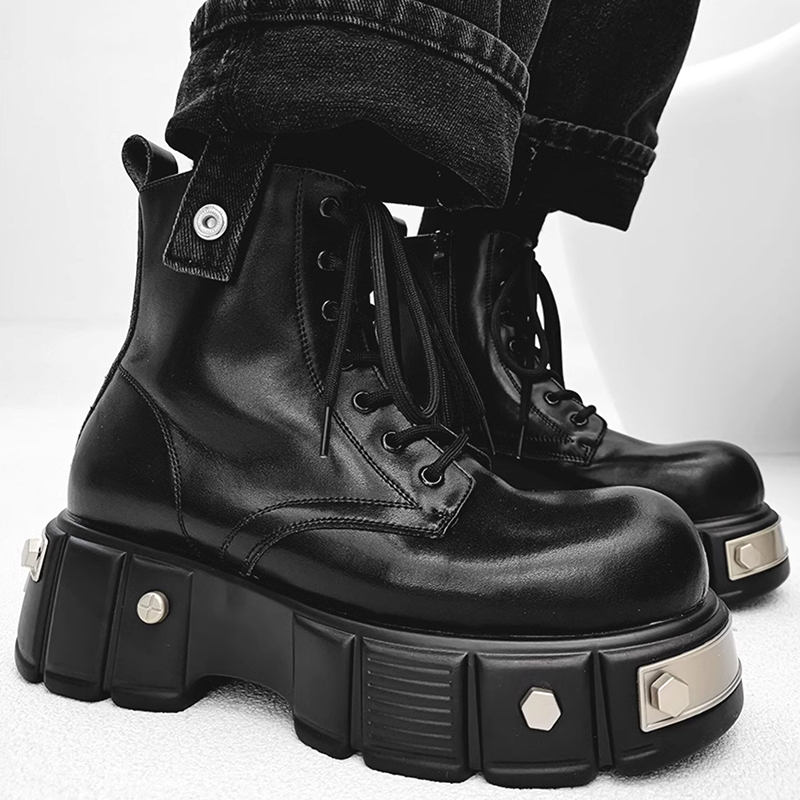Men Shoes Brand - รองเท้าบูทแพลตฟอร์มสูงของนักออกแบบแบรนด์อิตาลีสำหรับผู้ชายแฟชั่นรองเท้าหนังนุ่มรองเท้าคาวบอยฤดูใบไม้ผลิฤดูใบไม้ร่วงรองเท้าบูทมอเตอร์ไซค์มีสไตล์