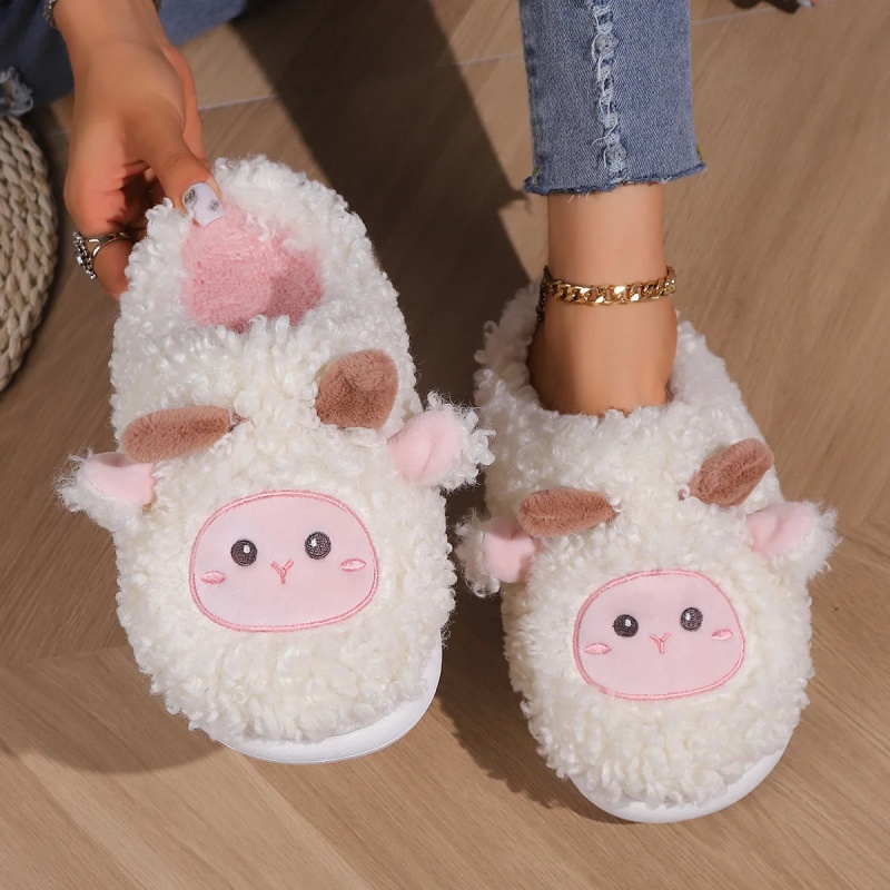 Men Shoes For Winter - รองเท้าแตะรูปแกะน้อยน่ารักสำหรับฤดูหนาว เหมาะสำหรับผู้หญิงและผู้ชาย รองเท้าแตะขนแกะนุ่มสบายสำหรับใส่ในบ้าน รองเท้าแตะคู่รักแฟชั่น ปักลายสวยงาม รองเท้าแตะผ้าฝ้ายนุ่ม