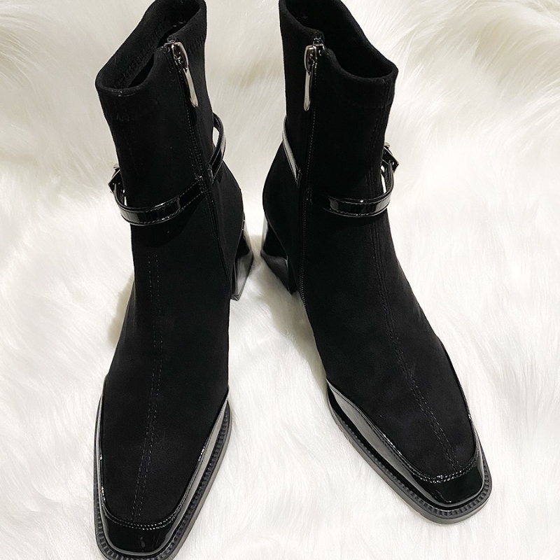 รองเท้าบูทข้อเท้าทรงเหลี่ยมหนั - Chelsea Boots Suede บทวิจารณ์และราคา
