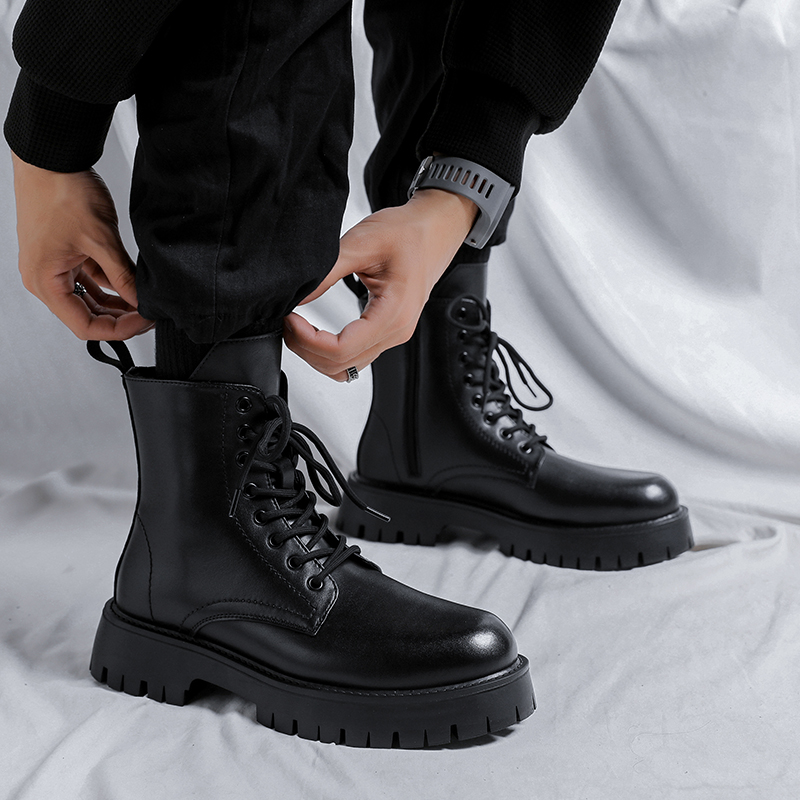 รองเท้าบูทหนังแท้แฟชั่นหรูสำหร - Men Shoes Brand บทวิจารณ์และราคา
