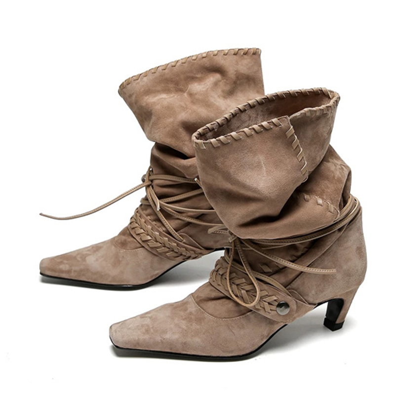 รองเท้าบูทข้อเท้าแบบผูกเชือก ผ - Chelsea Boots Suede บทวิจารณ์และราคา