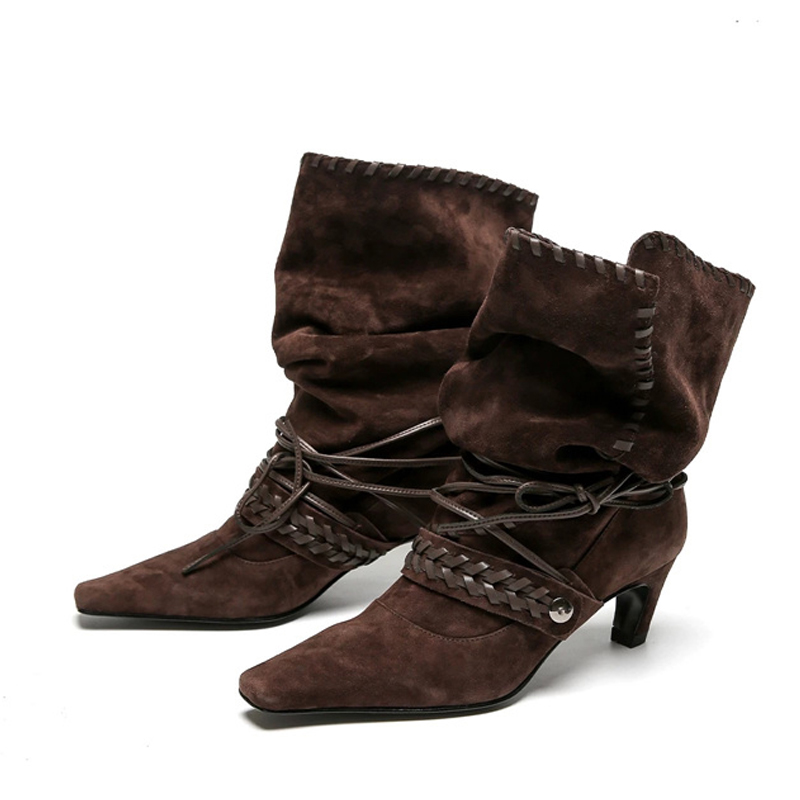 รองเท้าบูทข้อเท้าแบบผูกเชือก ผ - Chelsea Boots Suede บทวิจารณ์และราคา