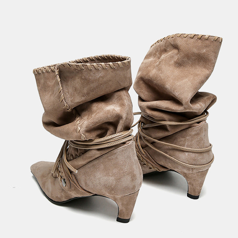 รองเท้าบูทข้อเท้าแบบผูกเชือก ผ - Chelsea Boots Suede บทวิจารณ์และราคา